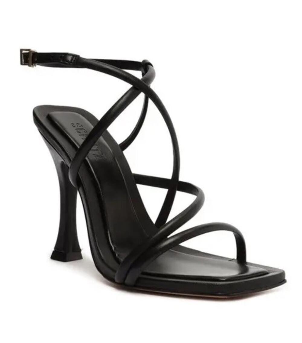 Schutz 9 Black High Heels Strappy Sandals Napa Leather Flared Stiletto NWOT